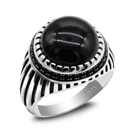 Anillos de plata de ley 925 con piedra de ágata Natural negra para hombre, joyería de estilo Punk turco, joyería de boda para pareja, anillos para mujer - malaquita tienda 36