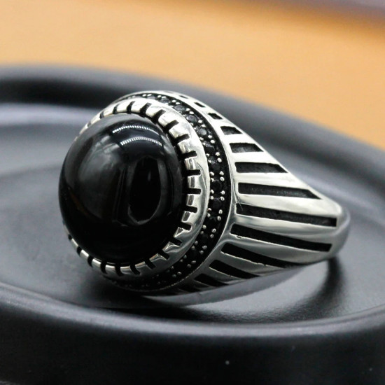 Anillos de plata de ley 925 con piedra de ágata Natural negra para hombre, joyería de estilo Punk turco, joyería de boda para pareja, anillos para mujer - malaquita tienda 36