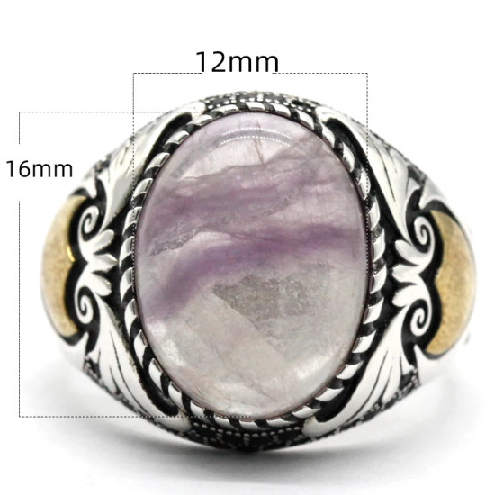 Anillos de plata de ley 925 para hombre, conjunto clásico Vintage de Turquía, anillos de piedra grandes de fluorita Natural, anillos de plata para hombre con piedras - malaquita tienda 36