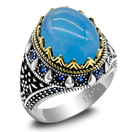Joyería turca, piedra de ágata Natural para hombres, anillo de plata de ley s925, circonita Vintage, estilo Punk, anillos de joyería para hombres y mujeres - malaquita tienda 36