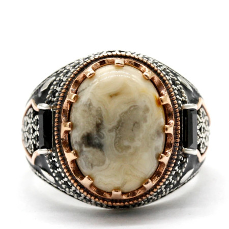 Anillo de Plata de Ley 925 con piedra de ágata loca Natural, joyería Retro turca Punk, anillo clásico de tendencia para hombre, anillo de fiesta, joyería de regalo