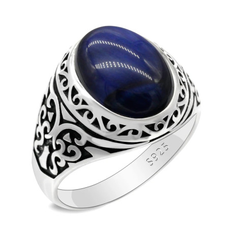 Anillo de plata de ley S925, regalo de ojo de tigre azul Natural para hombres, estilo Punk Türkiye, regalo de fiesta, joyería de compromiso de cumpleaños