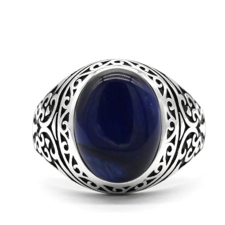 Anillo de plata de ley S925, regalo de ojo de tigre azul Natural para hombres, estilo Punk Türkiye, regalo de fiesta, joyería de compromiso de cumpleaños