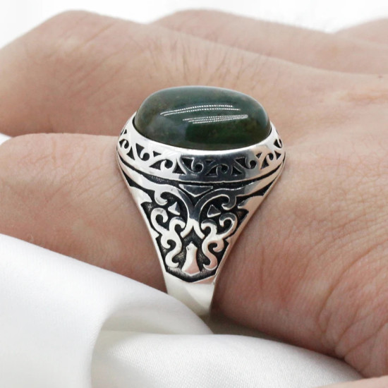 Anillo de plata 925 con piedra de ágata india Natural para hombre, anillo Punk Vintage para boda/fiesta, anillos de animales, joyería fina, regalo de moda para hombre - malaquita tienda 36