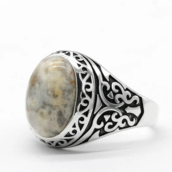 Anillo de ágata loca Natural de Plata de Ley 925 para hombres y mujeres, joyería hecha a mano de tendencia turca de estilo Punk clásico Simple - malaquita tienda 36