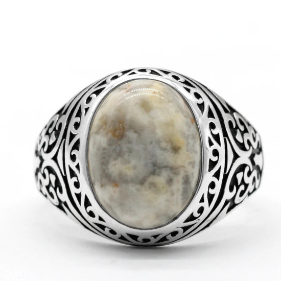 Anillo de ágata loca Natural de Plata de Ley 925 para hombres y mujeres, joyería hecha a mano de tendencia turca de estilo Punk clásico Simple - malaquita tienda 36