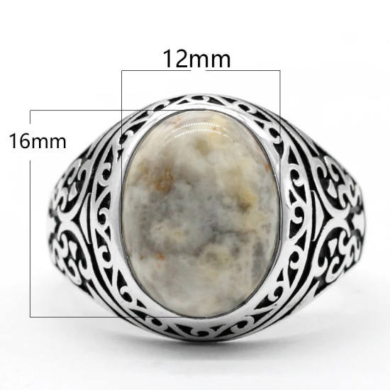 Anillo de ágata loca Natural de Plata de Ley 925 para hombres y mujeres, joyería hecha a mano de tendencia turca de estilo Punk clásico Simple - malaquita tienda 36