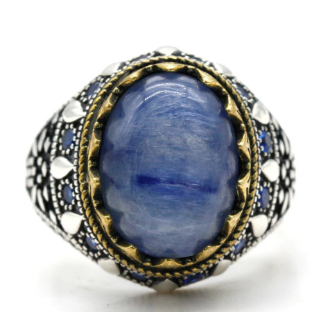 Anillo de plata S925 de cristal azul Natural hecho a mano para hombre, joyería auténtica de lujo Vintage Türkiye, regalo de aniversario para fiesta y Festival