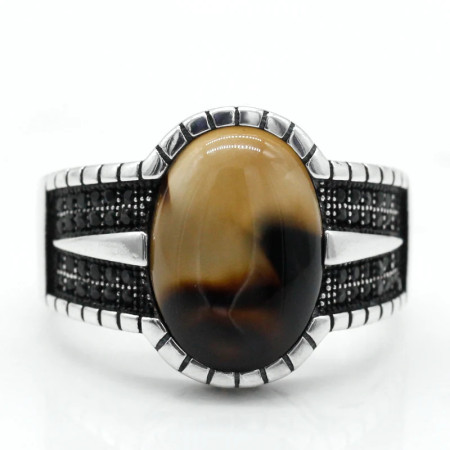 Anillo de plata de ley S925 con ágata Natural, regalo hecho a mano para hombres y mujeres, Punk turco, exquisito anillo hecho a mano para fiesta y Festival