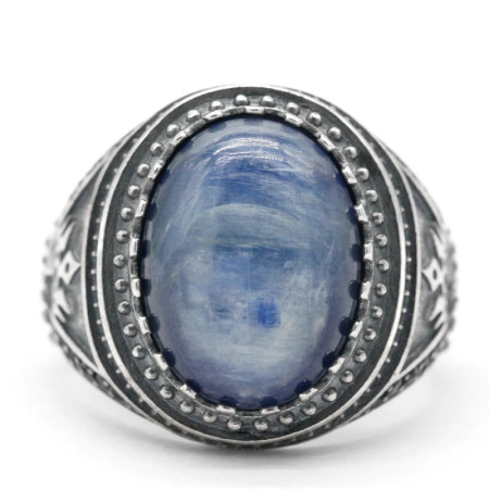 Nuevo anillo de cianita natural azul, anillo de Plata de Ley 925 para hombre, castillo Constantinople, anillo de sello Vintage Türkiye, regalo de boda luc Nuevo anillo de cianita natural azul, anillo de Plata de Ley 925 para hombre, castillo Constantinople, anillo de sello Vintage Türkiye, regalo de boda luc