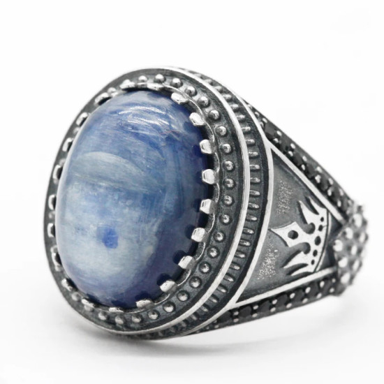 Nuevo anillo de cianita natural azul, anillo de Plata de Ley 925 para hombre, castillo Constantinople, anillo de sello Vintage Türkiye, regalo de boda luc - malaquita tienda 36