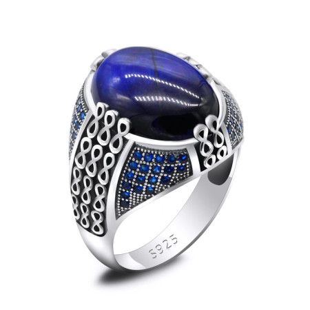 Anillo de plata de ley S925 para hombre, piedra de ojo de tigre Natural clásica Vintage Türkiye, regalo de aniversario para fiesta y vacaciones