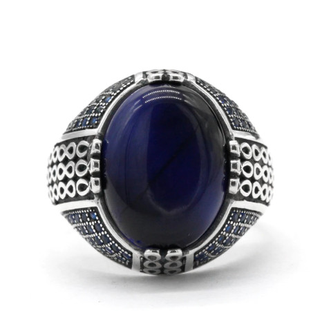 Anillo de plata de ley S925 para hombre, piedra de ojo de tigre Natural clásica Vintage Türkiye, regalo de aniversario para fiesta y vacaciones