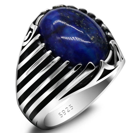 Regalo hecho a mano para hombre T ü rkiye auténtico de lujo, anillo de plata S925, lapislázuli natural, joyería de alta gama, anillo vintage - malaquita tienda 36