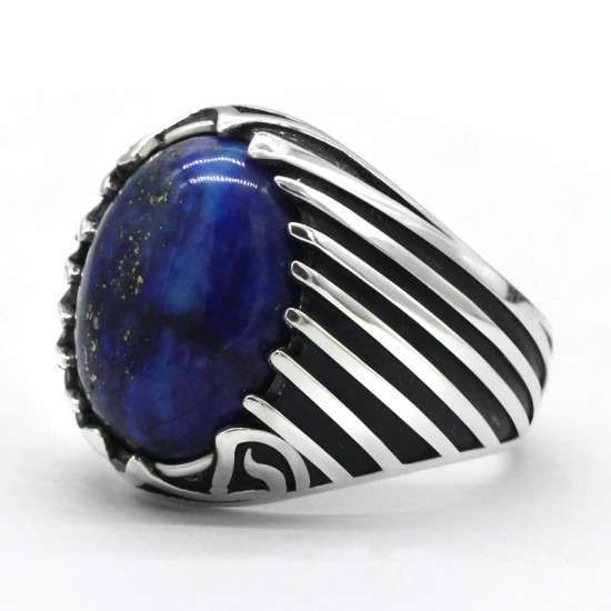 Regalo hecho a mano para hombre T ü rkiye auténtico de lujo, anillo de plata S925, lapislázuli natural, joyería de alta gama, anillo vintage - malaquita tienda 36