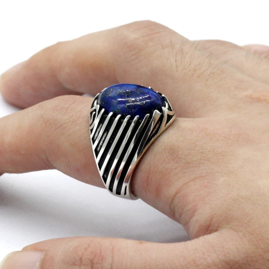 Regalo hecho a mano para hombre T ü rkiye auténtico de lujo, anillo de plata S925, lapislázuli natural, joyería de alta gama, anillo vintage - malaquita tienda 36