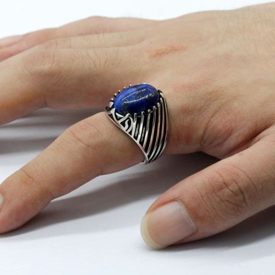 Regalo hecho a mano para hombre T ü rkiye auténtico de lujo, anillo de plata S925, lapislázuli natural, joyería de alta gama, anillo vintage - malaquita tienda 36