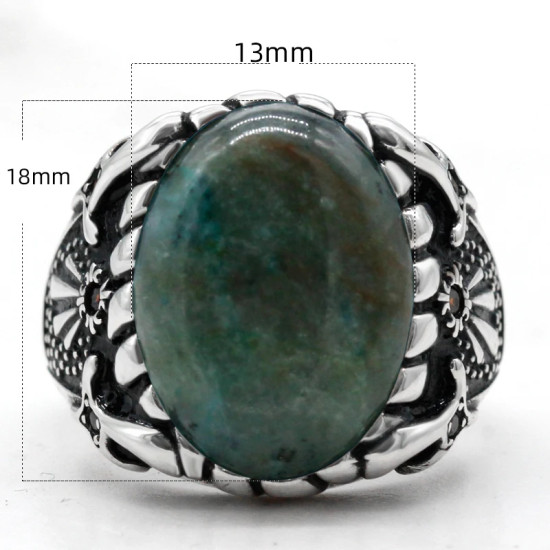Plata de Ley 925 piedra de Fénix Natural hombres mujeres anillos de moda Punk hombres joyería anillos Tailandia plata novio regalo fiesta - malaquita tienda 36