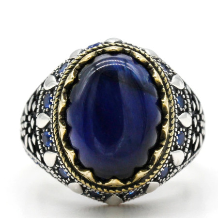 Joyería turca, anillo de Plata de Ley 925 con ojo de tigre azul Natural para hombre, anillos de joyería para hombre y mujer estilo Punk de circón Vintage Joyería turca, anillo de Plata de Ley 925 con ojo de tigre azul Natural para hombre, anillos de joyería para hombre y mujer estilo Punk de circón Vintage