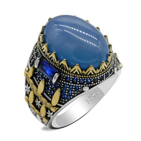 Nuevo Anillo de piedra de ágata Natural, anillo de plata 925 para hombre, tendencia turca, anillo de boda Vintage auspicioso Nuevo Anillo de piedra de ágata Natural, anillo de plata 925 para hombre, tendencia turca, anillo de boda Vintage auspicioso