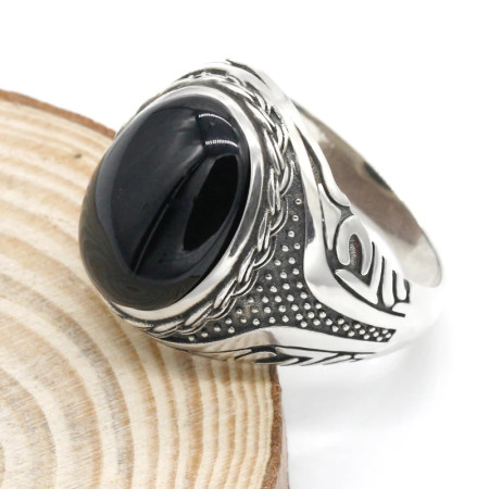 Anillo de plata de ley S925 con ágata Natural negra para hombre, joyería Punk turca Vintage, conjunto de joyería de tendencia, anillos para parejas, anillos para mujer
