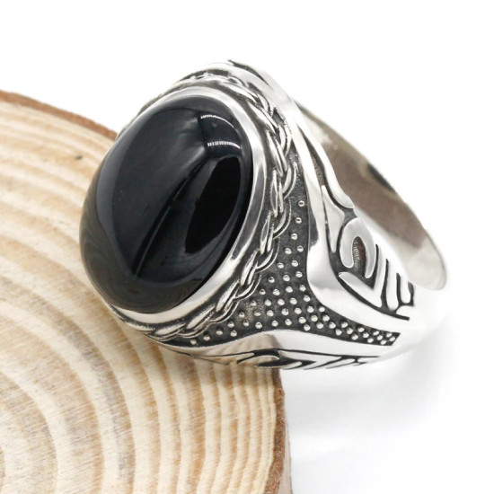 Anillo de plata de ley S925 con ágata Natural negra para hombre, joyería Punk turca Vintage, conjunto de joyería de tendencia, anillos para parejas, anillos para mujer - malaquita tienda 36