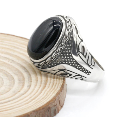 Anillo de plata de ley S925 con ágata Natural negra para hombre, joyería Punk turca Vintage, conjunto de joyería de tendencia, anillos para parejas, anillos para mujer