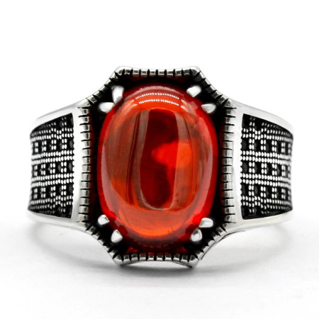 Anillo de plata de ley S925 para hombre, circonita roja de grado A, joyería hecha a mano, regalo de fiesta, regalo Retro de moda Türkiye