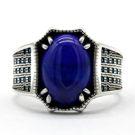 Anillo de plata pura S925, regalo de lapislázuli natural, regalo hecho a mano para fiesta de vacaciones para hombres al por mayor, joyería exquisita