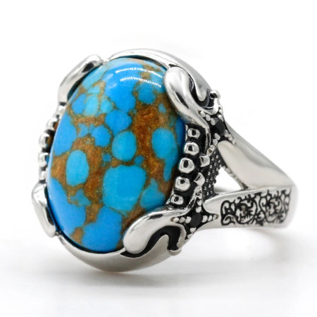 Anillo de Plata de Ley 925 pura con piedra turquesa Natural para hombre, anillo de sello con líneas de garra estampadas, anillo de fiesta Vintage, joyería fina