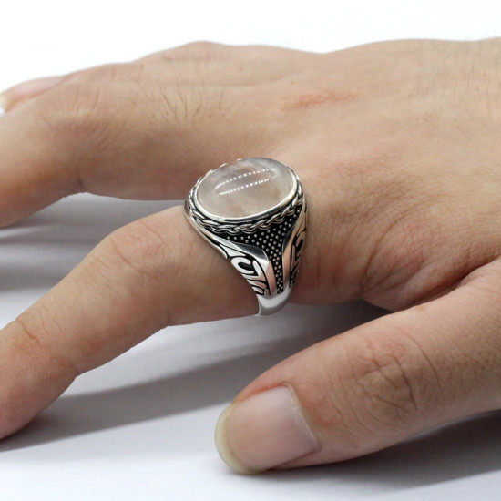 Anillo hecho a mano para hombre, plata S925, Vintage, Türkiye, regalo de fiesta navideña, anillo de regalo de piedra de cuarzo Natural - malaquita tienda 36