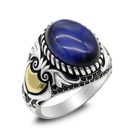 Anillo de plata de ley S925, ojo de tigre azul Natural hecho a mano, anillo de regalo de lujo para fiesta de vacaciones Punk Türkiye