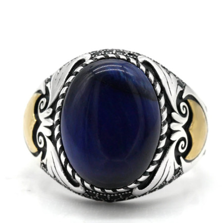 Anillo de plata de ley S925, ojo de tigre azul Natural hecho a mano, anillo de regalo de lujo para fiesta de vacaciones Punk Türkiye