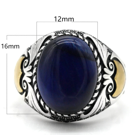 Anillo de plata de ley S925, ojo de tigre azul Natural hecho a mano, anillo de regalo de lujo para fiesta de vacaciones Punk Türkiye - malaquita tienda 36