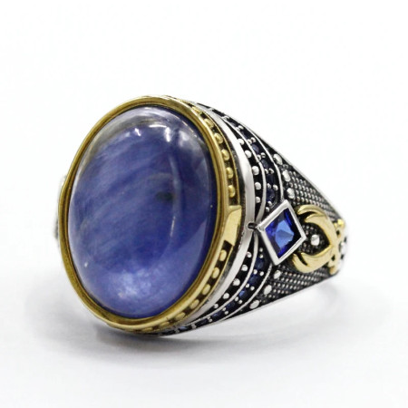 Anillo de plata hecho a mano para hombre S925, cristal azul Natural, joyería de lujo auténtica, Retro, Festival, fiesta, regalo de trabajador