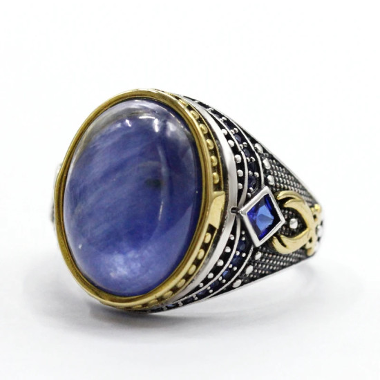 Anillo de plata hecho a mano para hombre S925, cristal azul Natural, joyería de lujo auténtica, Retro, Festival, fiesta, regalo de trabajador - malaquita tienda 36