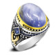 Anillo de plata hecho a mano para hombre S925, cristal azul Natural, joyería de lujo auténtica, Retro, Festival, fiesta, regalo de trabajador - malaquita tienda 36