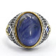 Anillo de plata hecho a mano para hombre S925, cristal azul Natural, joyería de lujo auténtica, Retro, Festival, fiesta, regalo de trabajador - malaquita tienda 36