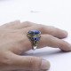 Anillo de plata hecho a mano para hombre S925, cristal azul Natural, joyería de lujo auténtica, Retro, Festival, fiesta, regalo de trabajador - malaquita tienda 36