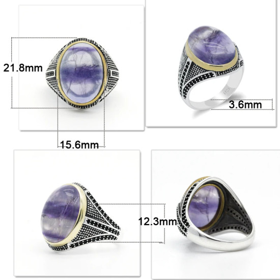 S925 plata esterlina ovalada fluorita Natural Türkiye joyería hecha a mano señora hombre regalo de fiesta de aniversario - malaquita tienda 36
