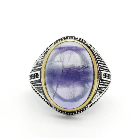 S925 plata esterlina ovalada fluorita Natural Türkiye joyería hecha a mano señora hombre regalo de fiesta de aniversario - malaquita tienda 36