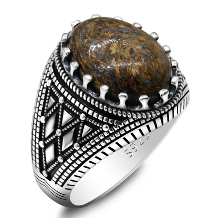 Anillo de piedra caliza Natural para hombre, Plata de Ley 925, anillos clásicos geométricos Vintage con piedras preciosas originales, joyería turca Anillo de piedra caliza Natural para hombre, Plata de Ley 925, anillos clásicos geométricos Vintage con piedras preciosas originales, joyería turca