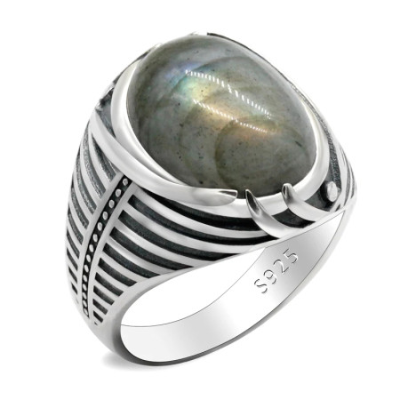 Joyería turca, anillo de Plata de Ley 925 para hombre con labradorita Natural, anillo Punk de rayas simples para hombre, regalo de boda y cumpleaños Joyería turca, anillo de Plata de Ley 925 para hombre con labradorita Natural, anillo Punk de rayas simples para hombre, regalo de boda y cumpleaños