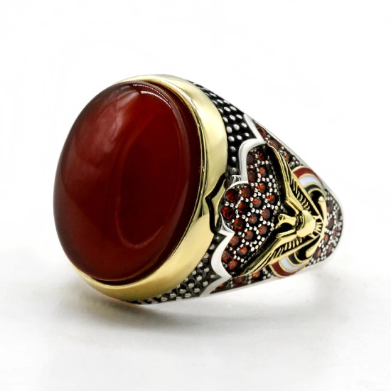 Anillo hecho a mano de plata S925 para hombre, joyería Premium Türkiye, piedra de ágata roja Natural, regalo hecho a mano para Festival para hombre - malaquita tienda 36