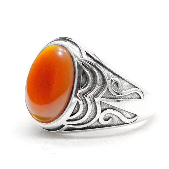 Anillo de plata 925, hecho a mano tanto para hombres como para mujeres, joyería punk vintage, ágata roja natural, regalo de Navidad, de moda - malaquita tienda 36