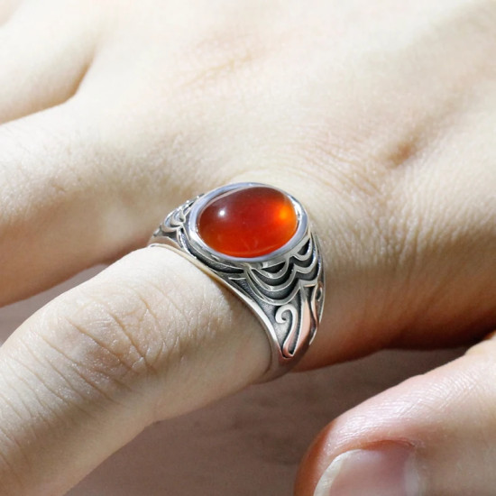 Anillo de plata 925, hecho a mano tanto para hombres como para mujeres, joyería punk vintage, ágata roja natural, regalo de Navidad, de moda - malaquita tienda 36