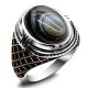 Anillo de Plata de Ley 925 para hombre, anillo Dashi de piedra de ágata de ojo Natural clásico Vintage de Turquía, anillo de plata para hombre con piedra - malaquita tienda 36