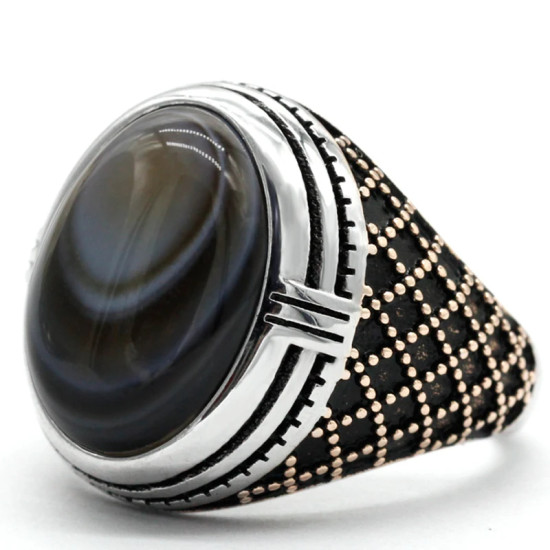 Anillo de Plata de Ley 925 para hombre, anillo Dashi de piedra de ágata de ojo Natural clásico Vintage de Turquía, anillo de plata para hombre con piedra - malaquita tienda 36