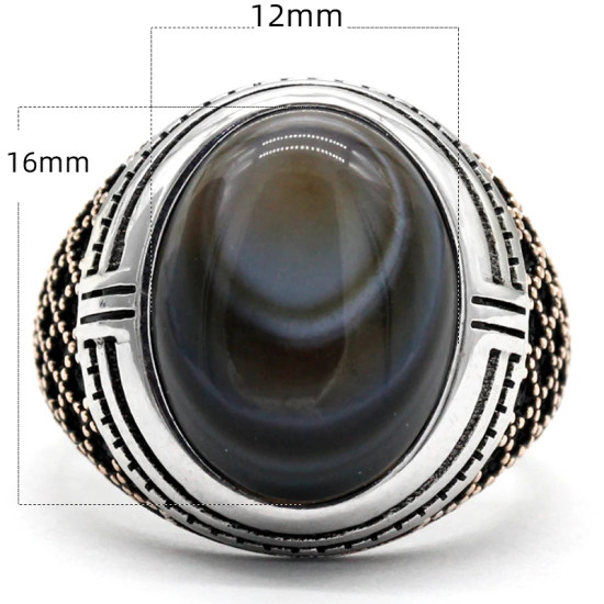 Anillo de Plata de Ley 925 para hombre, anillo Dashi de piedra de ágata de ojo Natural clásico Vintage de Turquía, anillo de plata para hombre con piedra - malaquita tienda 36
