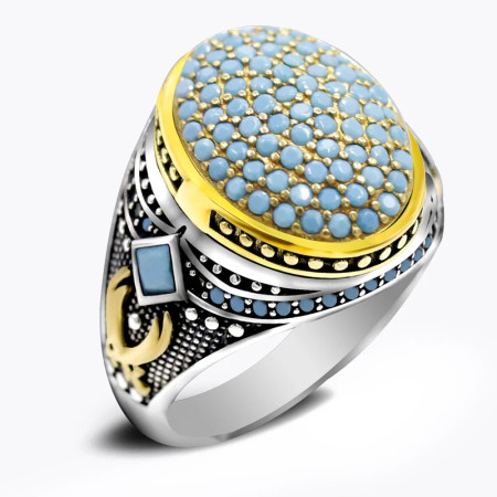 Anillo de plata pura S925, joyería con incrustaciones de turquesa natural, nuevo regalo hecho a mano para hombres, joyería de moda para la primera vez